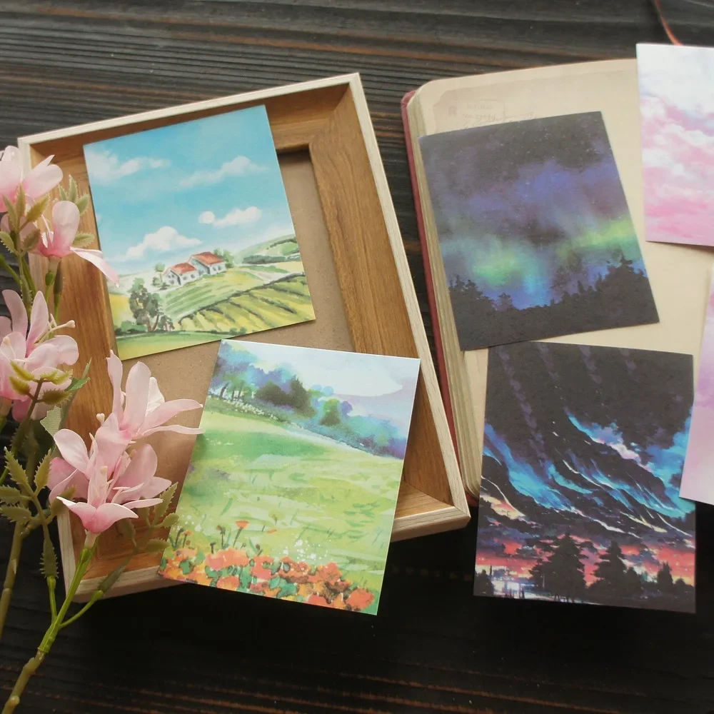 

10 Sheets DIY Beautiful Landscape Painting Design Background Paper Sticker Scrapbooking Creative Paper Gift Use