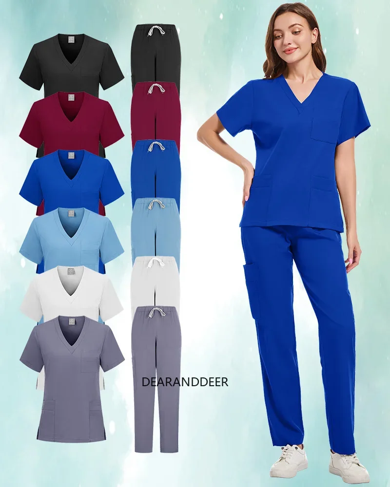 Hot Sale Nurse Scrubs Set Women Anti Wrinkle Washable Soft Hospital Uniform Medical    Sets  Accessories