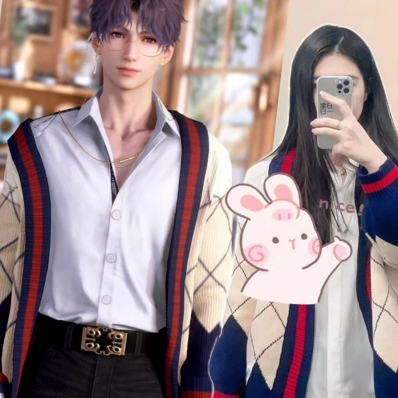 Love And Deepspace Rafayel Cardigan Sweater Cosplay Anime Unisex Qiyu Adult Sweater Asymmetric Cardigan Ropa Coat Fans Gifts view 3