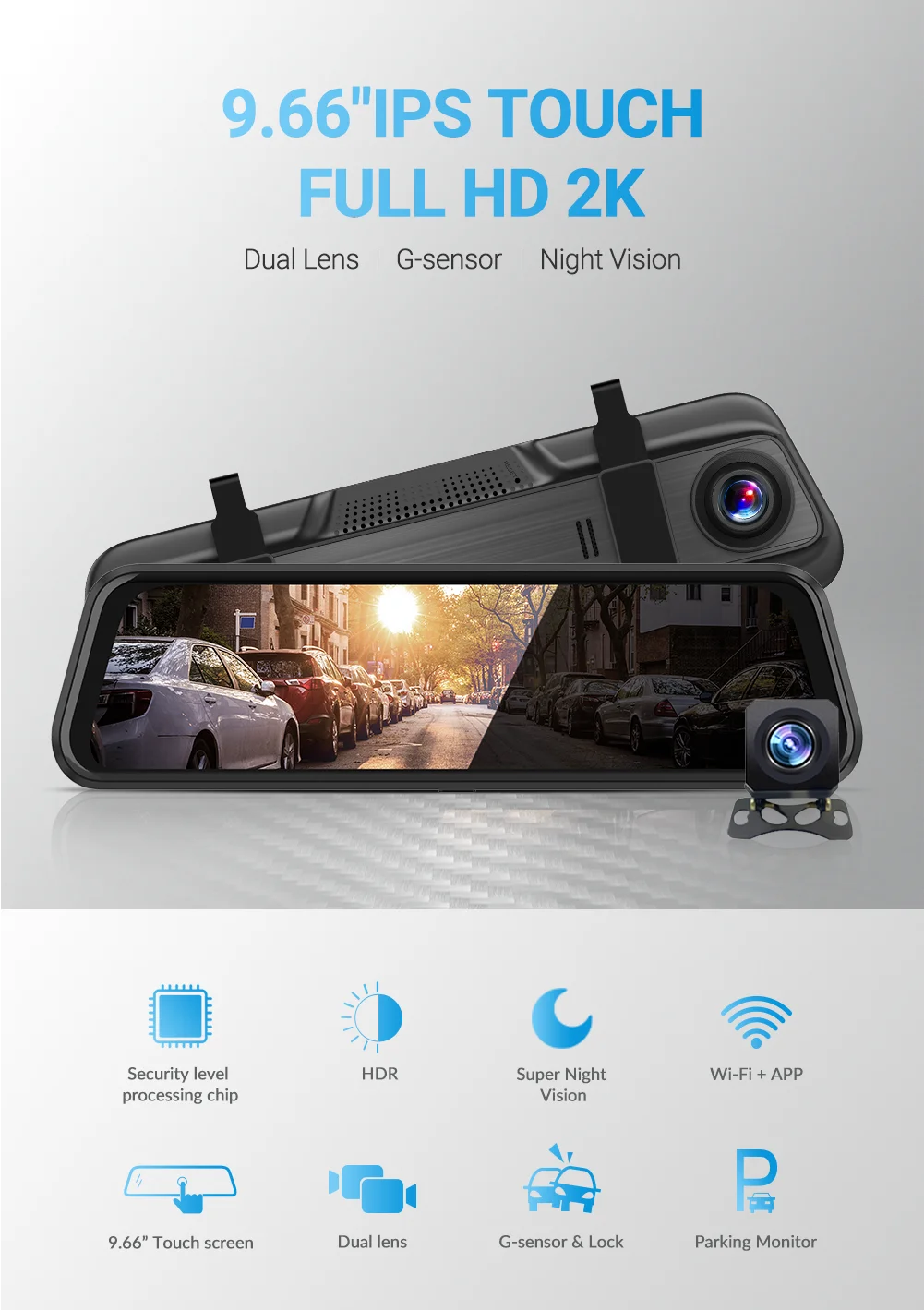 24h rearview android wifi dual channel gps dvr in the dash car cam video camera mirror dash cam front and rear 4k car black box