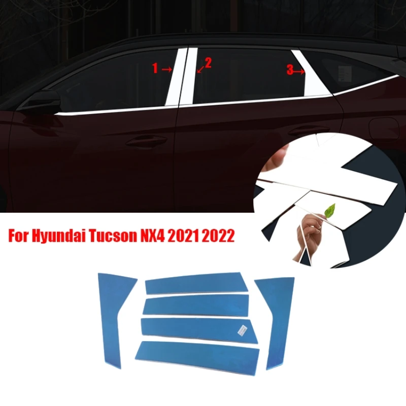 

For Hyundai Tucson NX4 2021 2022 Stainless Steel Window center Pillar Posts Cover Column Trim Strip Sticker Exterior Accessories