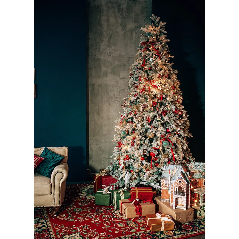 Fondo de fotografía de Navidad para estudio fotográfico, telón de fondo con árbol de Navidad, chimenea, Retrato, accesorios de JPE-66