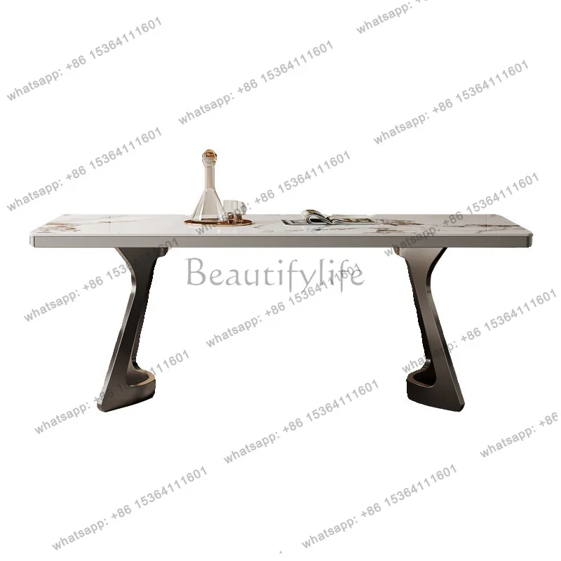Rock slab dining table light luxury modern simple small apartment household Italian rectangle