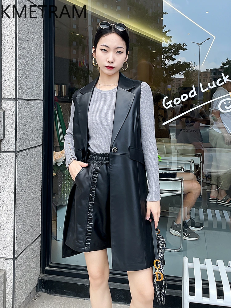 100 % obere Schicht aus Schaffell-Jacke für Damen, mittellang, ärmellose Weste aus echtem Leder, schwarze Mäntel, Herbstkleidung, 2025 Damen Ald Uten