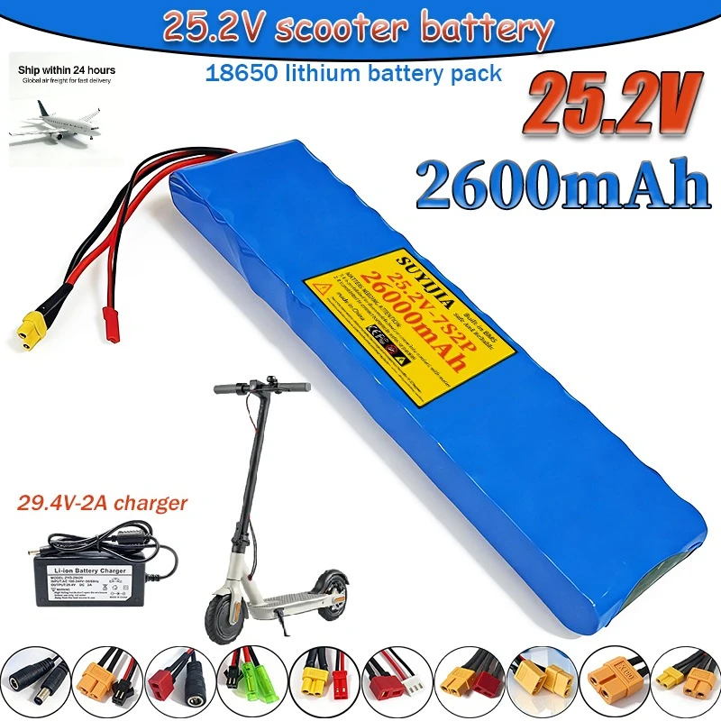 

Литий-ионный перезаряжаемый аккумуляторный блок 25.2V 7S2P 26000mAh 18650, 25.2V, подходит для замены аккумулятора электросамоката 29.4V.