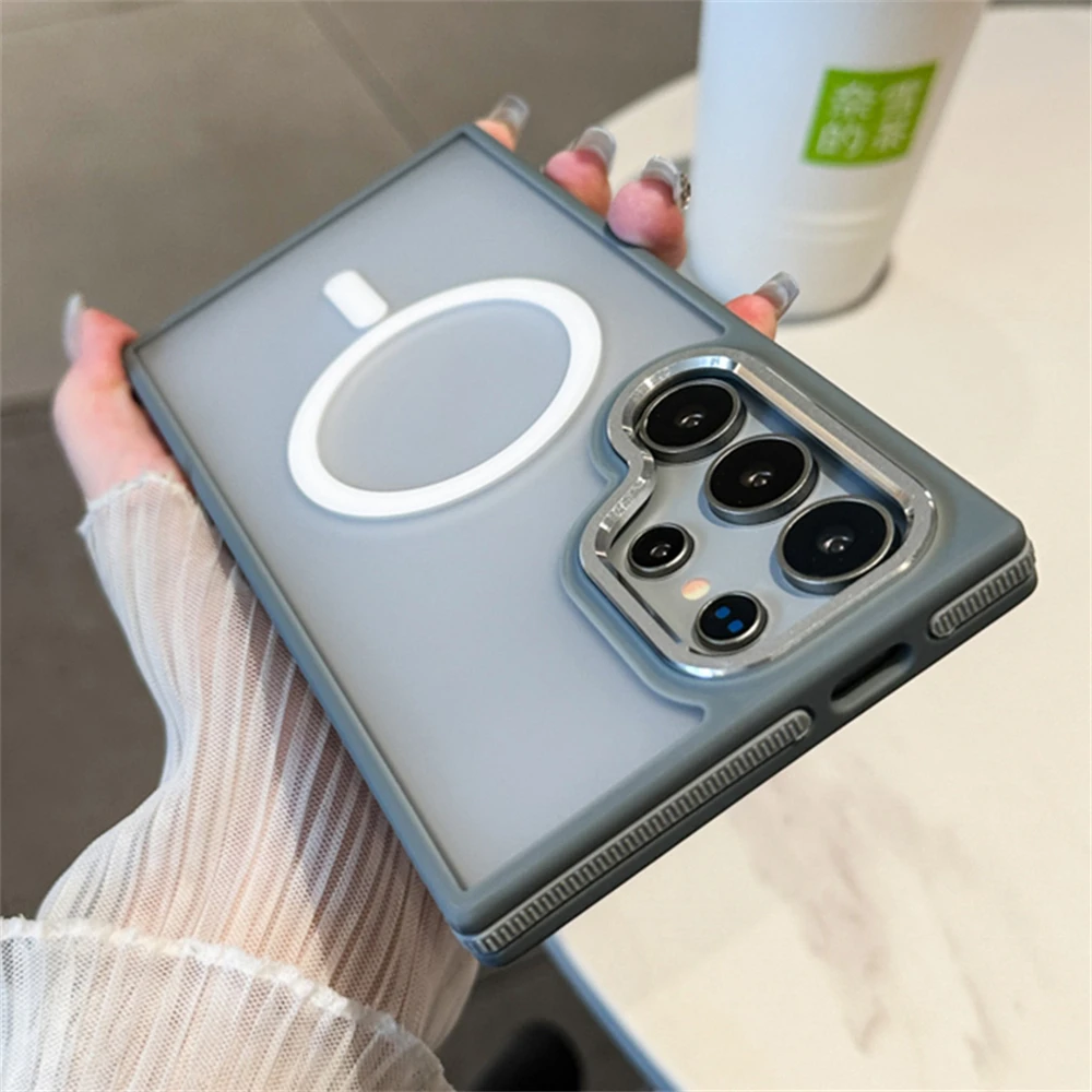 حافظة هاتف مغناطيسية فاخرة غير لامعة لهاتف سامسونج جالاكسي S24 Ultra S22 S23 FE Plus S25 لهاتف Magsafe غطاء مقاوم للصدمات للشحن اللاسلكي