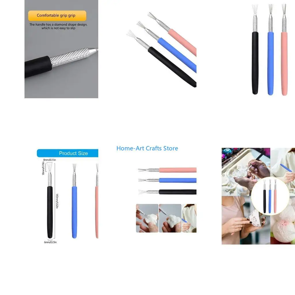 Y3NA Professional Clay Modeling Tool With Firm Grip Handle Set of 3 for Fine Detail Work & Soft Clay Texturing Wax Sculpting