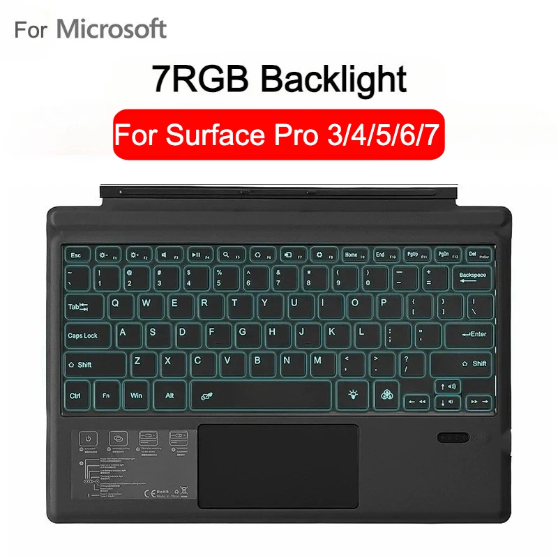 Backlit Trackpad Wireless Teclado For Microsoft Surface Pro 3 4 5 6 7 ,Portable Bluetooth Keyboard for Surface Pro 3 4 5 6 7