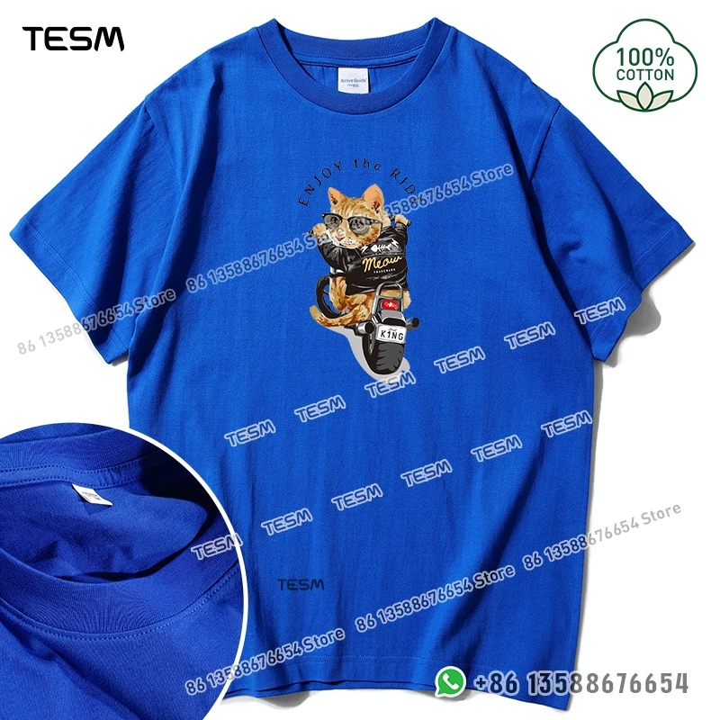 TESM العصرية كول القط طباعة الرجال القطن تي شيرت عادية فضفاض قصيرة الأكمام حفلة الوالدين والطفل الزي أمي أبي الأسرة عطلة