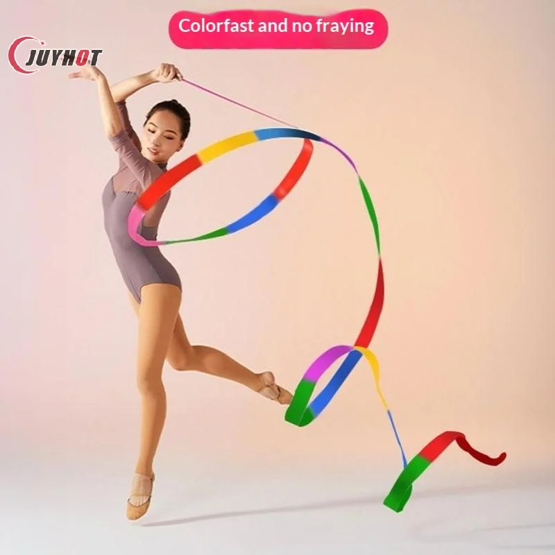 Colorful Artistic Gymnastics Ribbon with Anti-slip Rod Portable Kids Toy for Outdoor Dance Party Activities