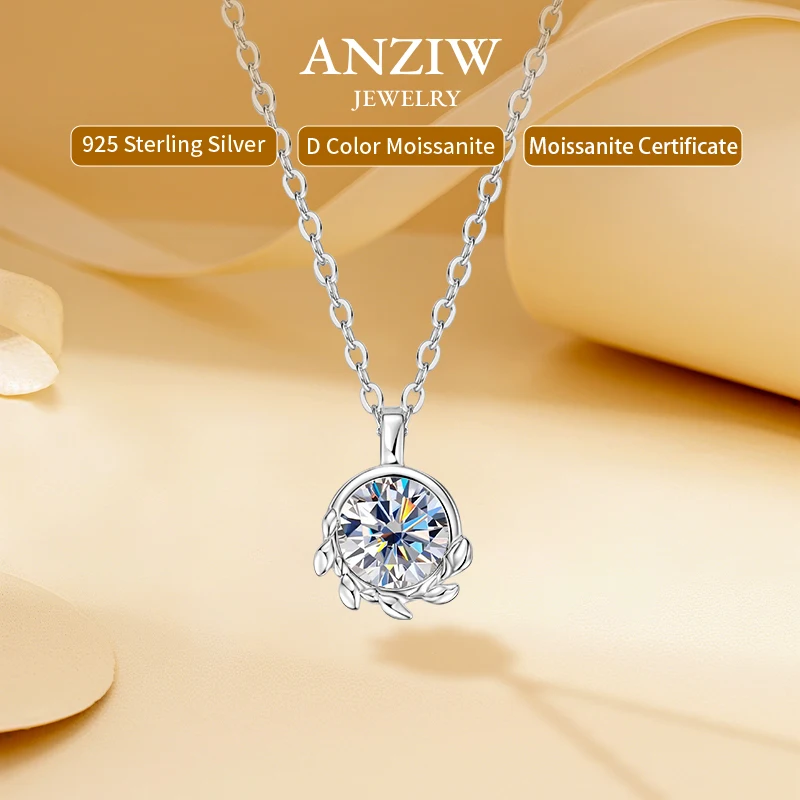 

Anziw 6,5 мм 1 карат D муассанит оливковый лист кулон ожерелье для женщин настоящее серебро 925 трендовое ювелирное изделие 2023 регулируемая цепочка подарок