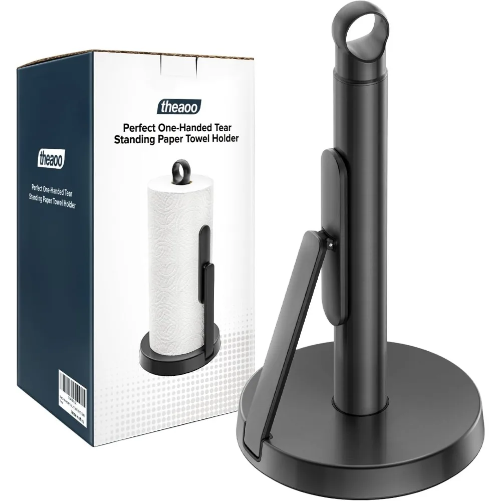 

Stainless Steel Paper Towel Holder with Tension Arm - One-Handed Tear, Stable Base for Kitchen Countertop
