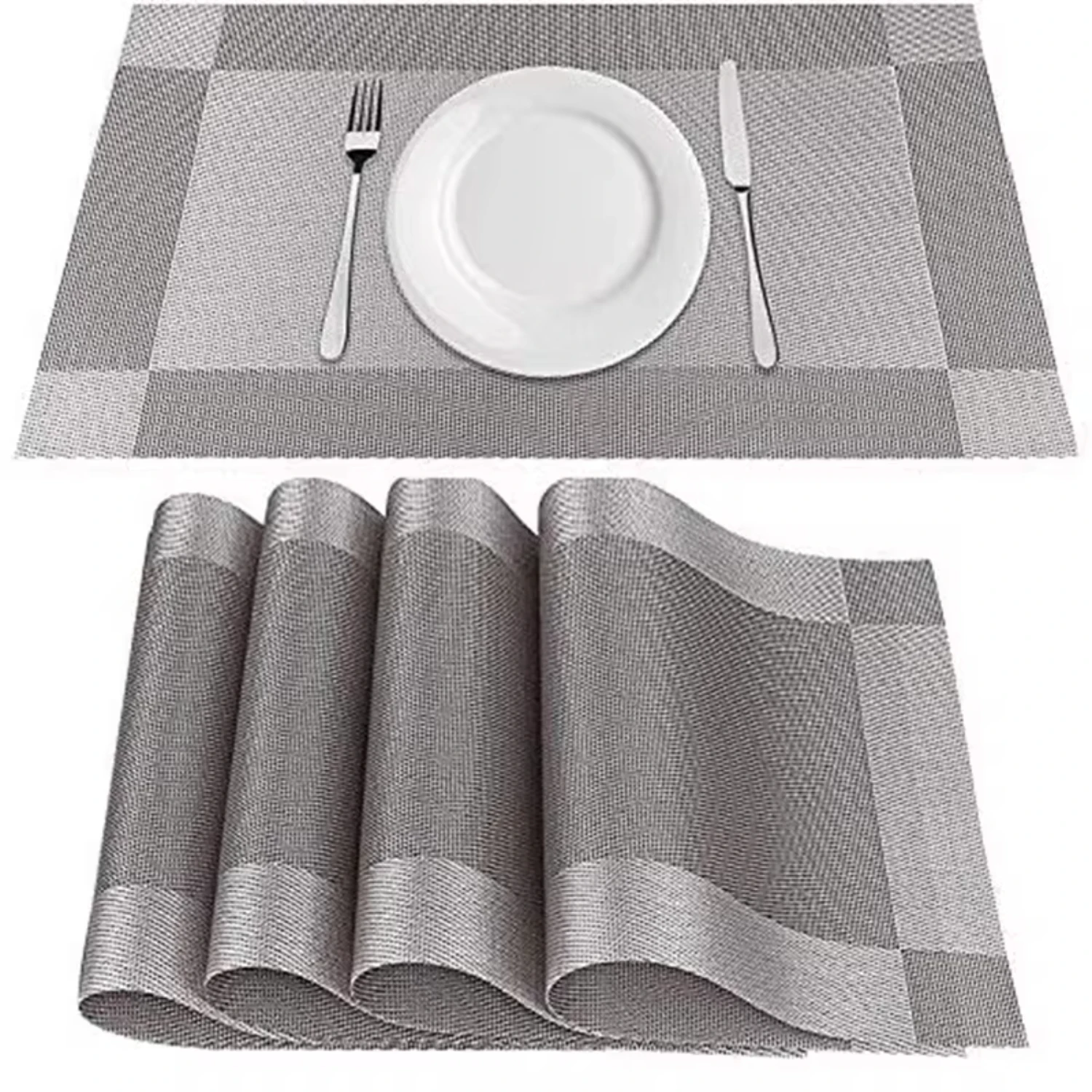 New 4pcs Meal Mats Cloth Placemats Set of 4 Heat-Resistant Table Mats Washable Gray Dining Mat