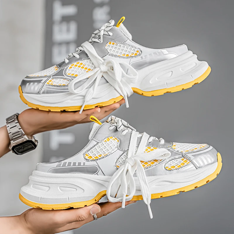 

【2025 новые модные повседневные спортивные универсальные дышащие полутапочки Baotou на толстой подошве для мужчин