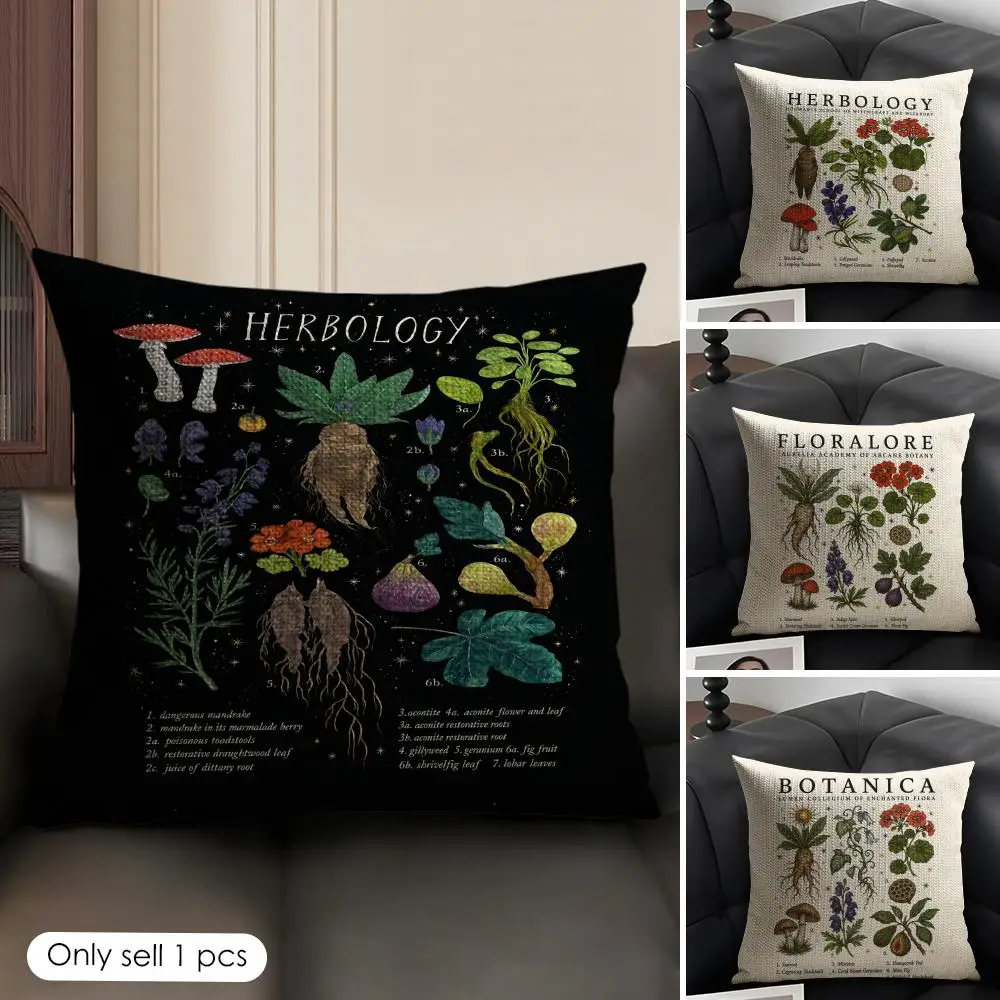 Wizard Magic Plant Cushion Cover Natural Linen Organic Fabric Double-Sided Printing Breathable Perfect Gift For Decor