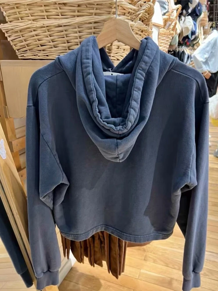 Casual Women Long Sleeve Letter Printing Sweatshirts 2023 Autumn Fashion Navy Hooded Tops Chic Female Loose Pullover