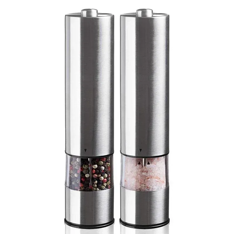  Electric Salt Pepper Grinder Set Stainless Steel One Handed Operation Automatic Spice Mill with Light for Kitchen 