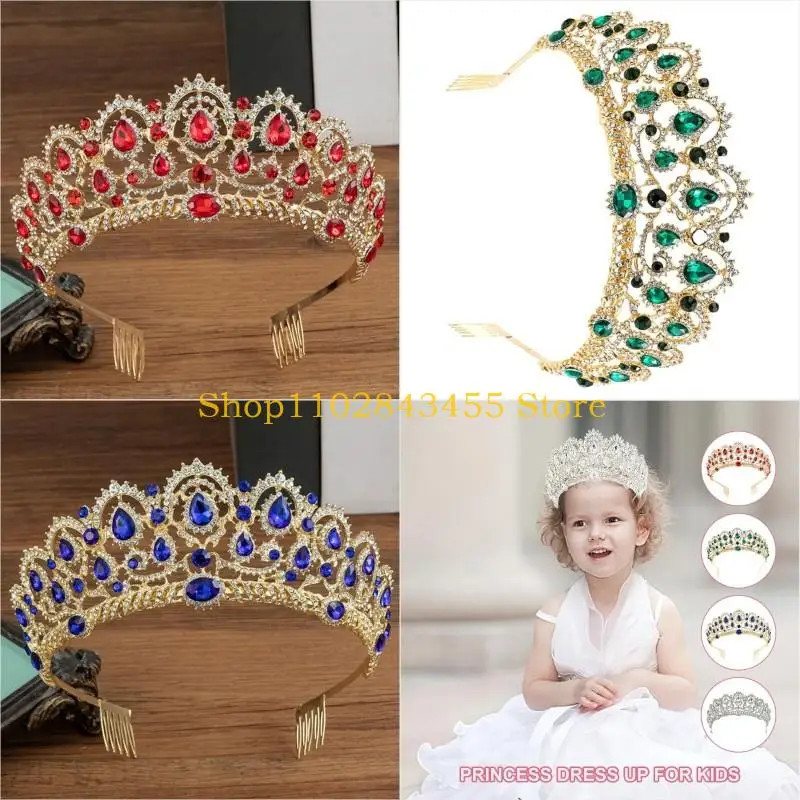 

49MC Girl Hair Hoop Glinting Crown Proms for Queen Birthday Headbands Photo Props Elegant Costume Headwear