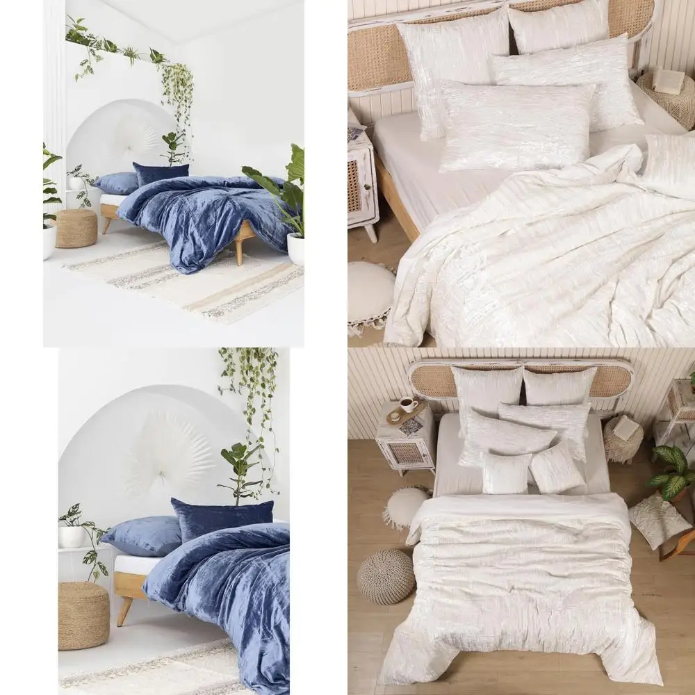 

Ultra-Luxury Rayon Velvet Boho Solid Duvet Cover Set - Comforter Cover for Super King Plus Size Bedding (114x118), Blue