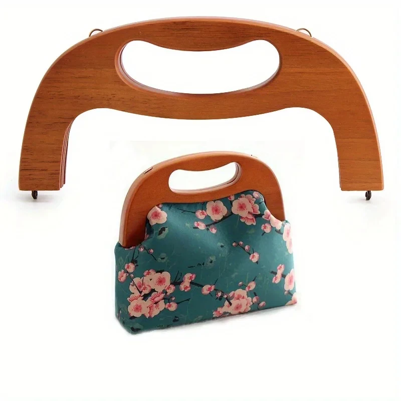 1pc Natural Wood Color Handbag Handle with Closure Kiss Lock, Handbag Frame, Bag Shoulder Strap Replacement DIY Wallet Making