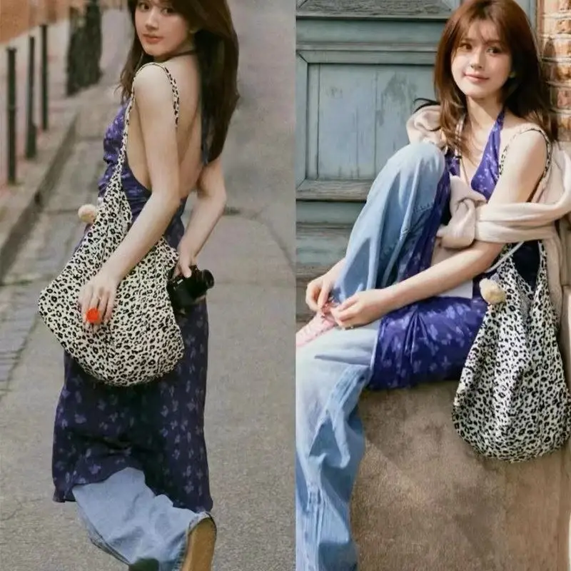 Lightweight Canvas Crossbody Bag with Spot Pattern Control Fashionable Sling Bag for Casual Use Soft Leather Zipper Closure