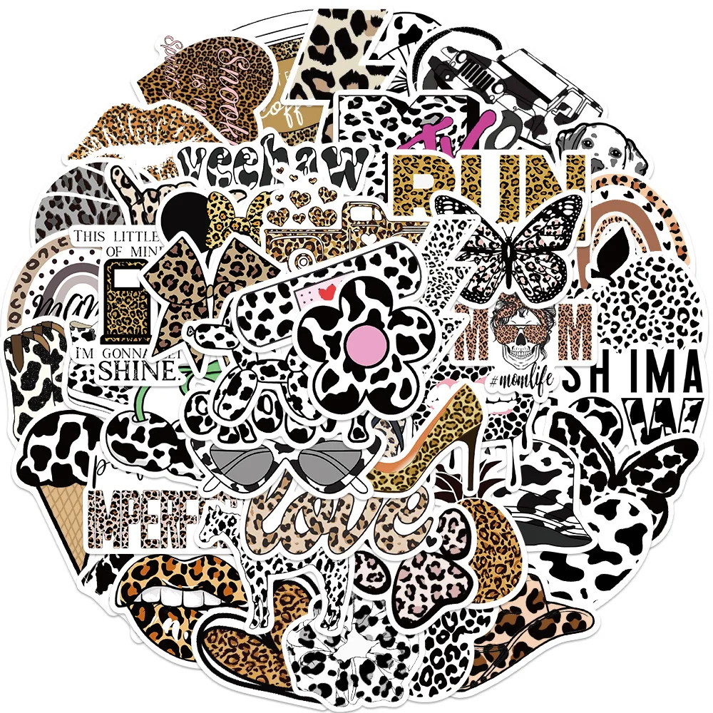 10/30/50PCS Cool Leopard Print Black White Stickers Aesthetic Art Graffiti Decals Skateboard Fridge Guitar Joke Sticker Decal