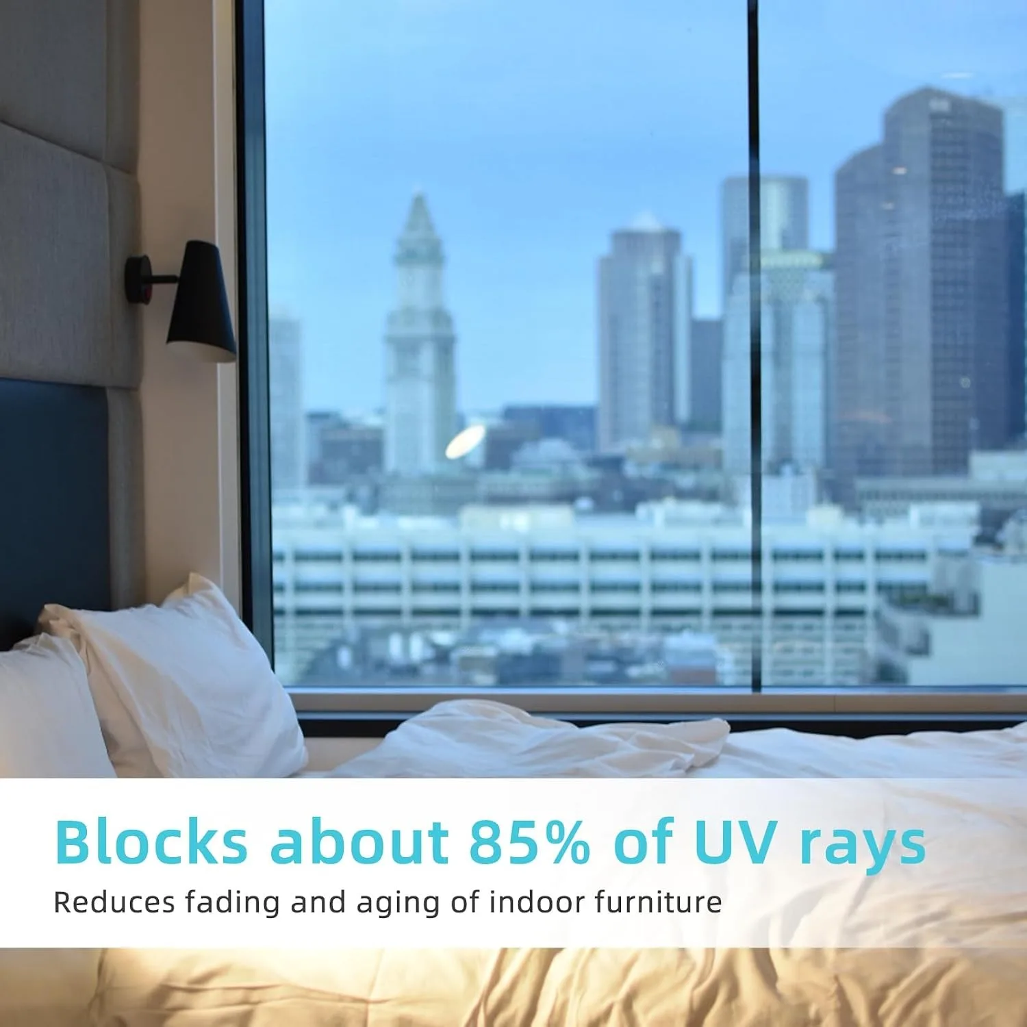 One Way Mirror Daytime Privacy Window Film, Day Privacy Self-Adhesive Heat Control Anti UV Tint 2Mil Blue Silver for Home Office
