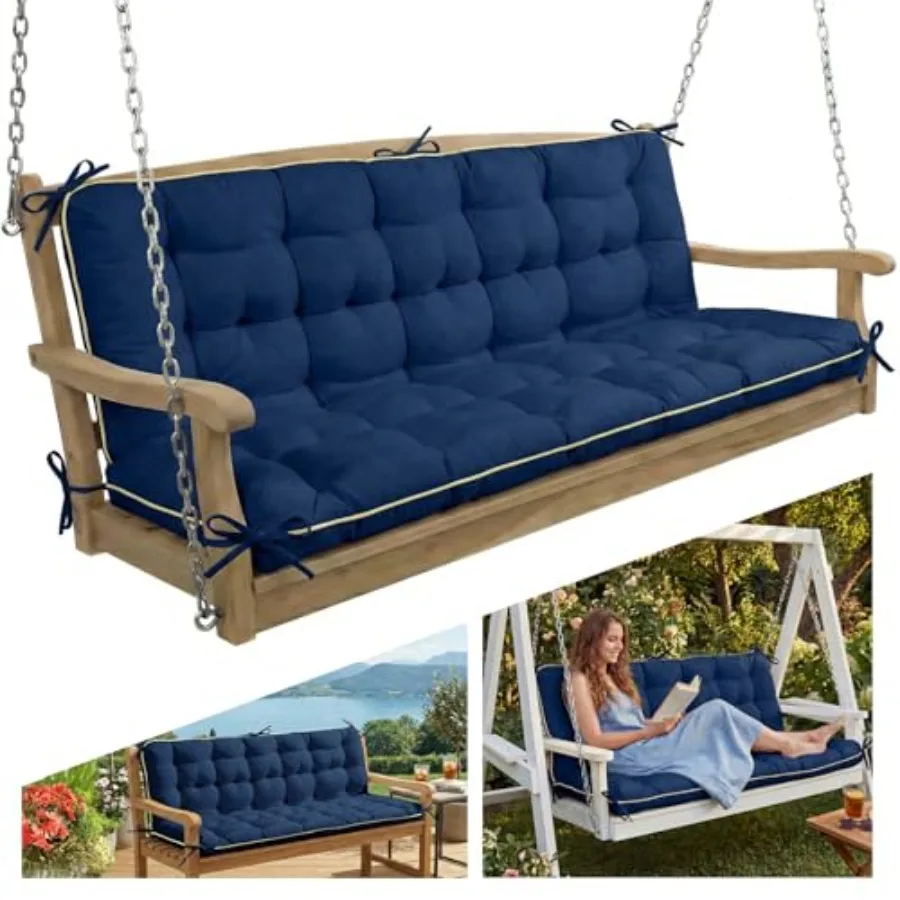 

60×40 INCH Oxford Fabric Swing Cushions with Backrest and Tie Straps - Crushed Sponge Filled for Outdoor Patio Bench 2-3 Seater