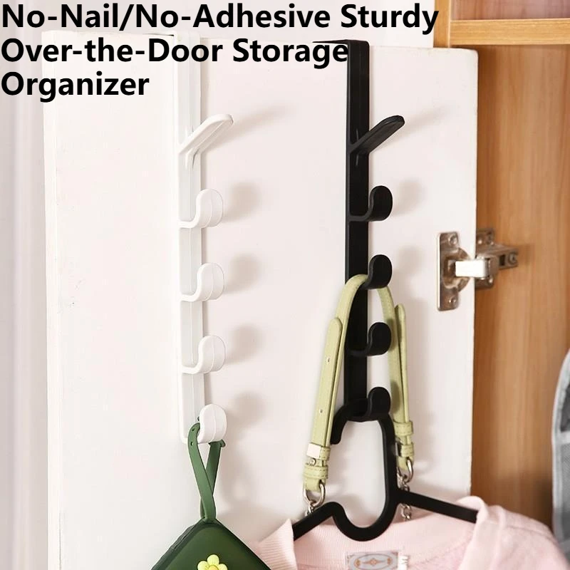 خطاف خلف الباب، حقيبة تخزين معلقة عمودية، خطاف معطف بجانب السرير، باب خزانة الملابس، شماعة متعددة الوظائف بخمسة أقسام #1