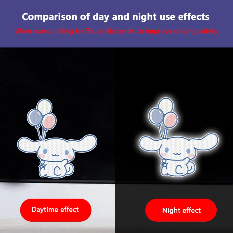 Sanrio Cinnamoroll Reflective Car Door Sticker Motorcycle Decoration Sticker Automobile Trunk Reflective Warning Safety Tape