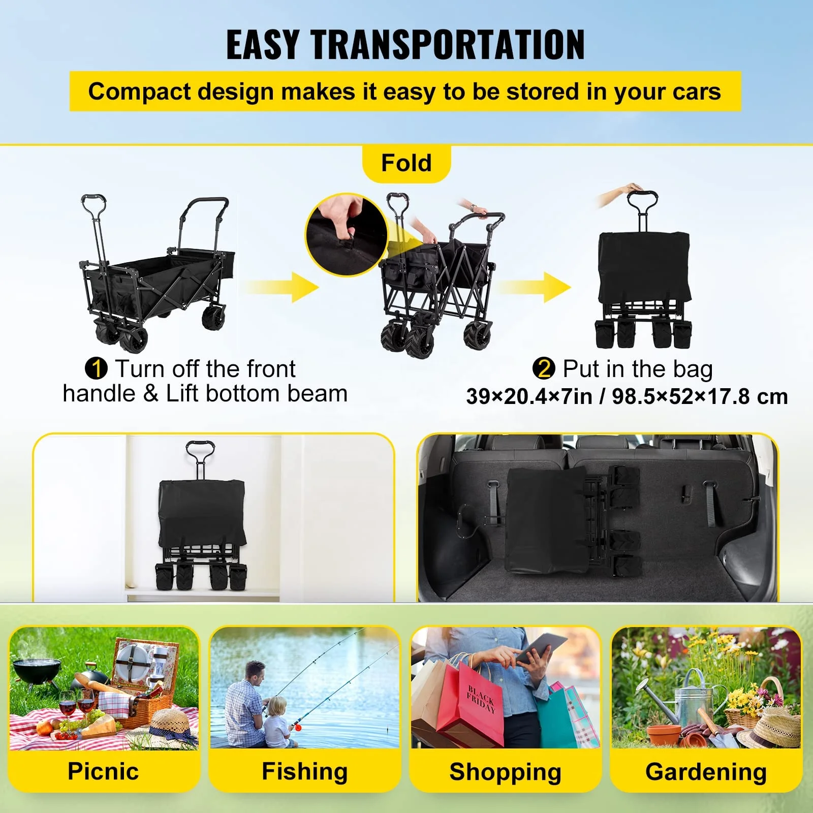 Outdoor Camping Folding Utility Fold Wagon Camping Cart Foldable Collapsible Cart Trolley With Canopy and Cup Holder view 4