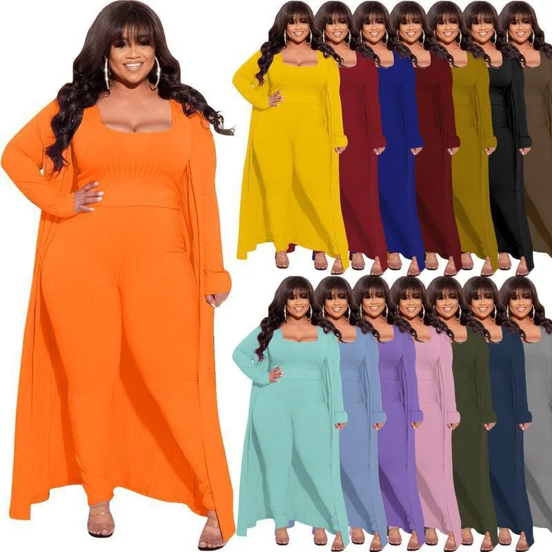 

Large Size Three-piece Ribbed Set Cross-Border Summer Fashion Women's Ensemble No Brand Registered Trademark Details