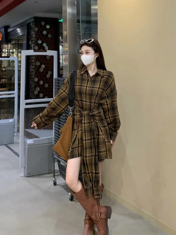 

plus Size American Retro Casual Ele Dr Women's Autumn New Waist Cinching Belted irt Dr Ci Commute ort Skirt