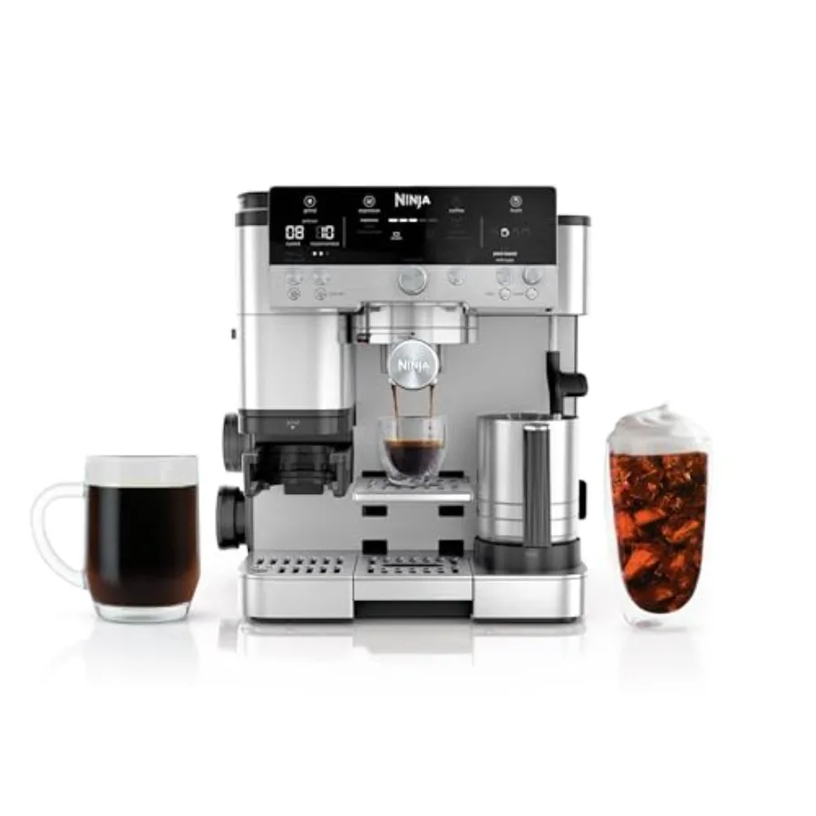 

Кофемашина R-ES601 Luxe Cafe Premier Series для эспрессо, капельного кофе и холодного заваривания с кофемолкой, темпером и вспенивателем, серебристая, восстановленная