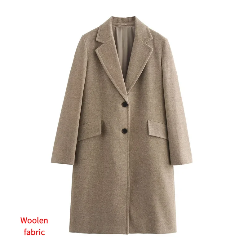 

2024 Women's New Double-breasted Warm Trench Coat Fall Winter Fashion V-neck Long-sleeved Pocket Tweed Coat Women Long Coat