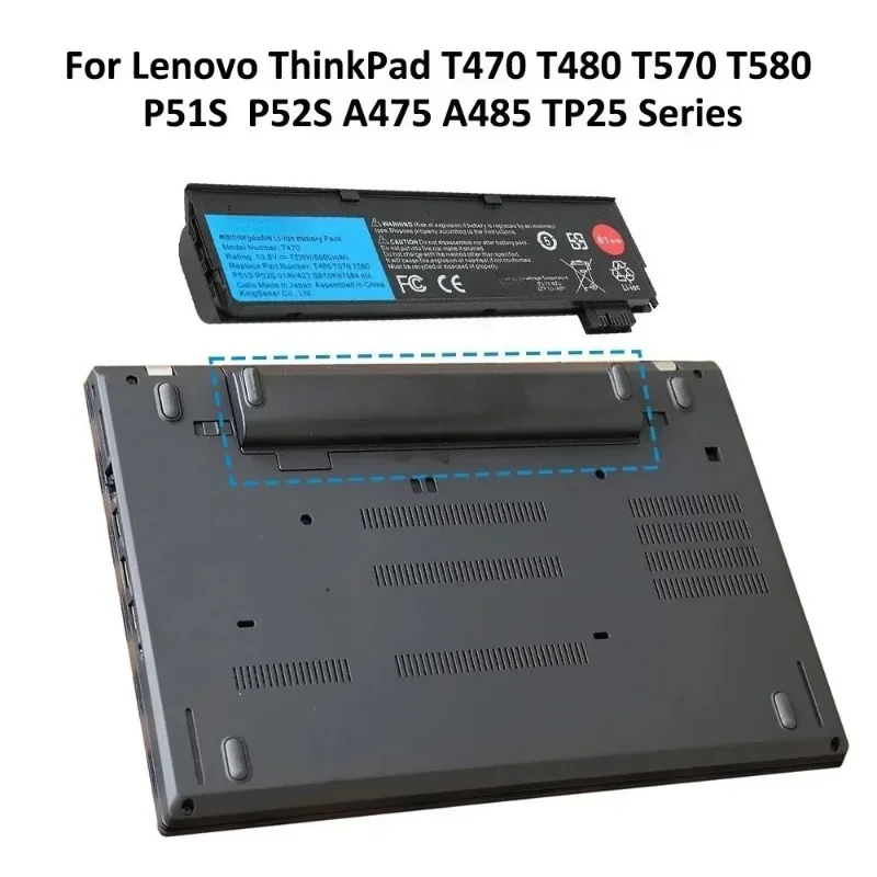 VBCX10.8V 6600mAh Laptop Battery for Lenovo ThinkPad T470 T480 T570 T580 P51S P52S 01AV427 01AV428 01AV423 SB10K97580 61++ view 3