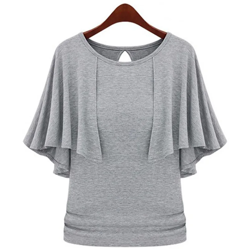 

Casual Pure Color Batwing ort Sve T-irt Women's plus Size Faion Top M4XL Street Sle Loose Fit Cotton round Ne