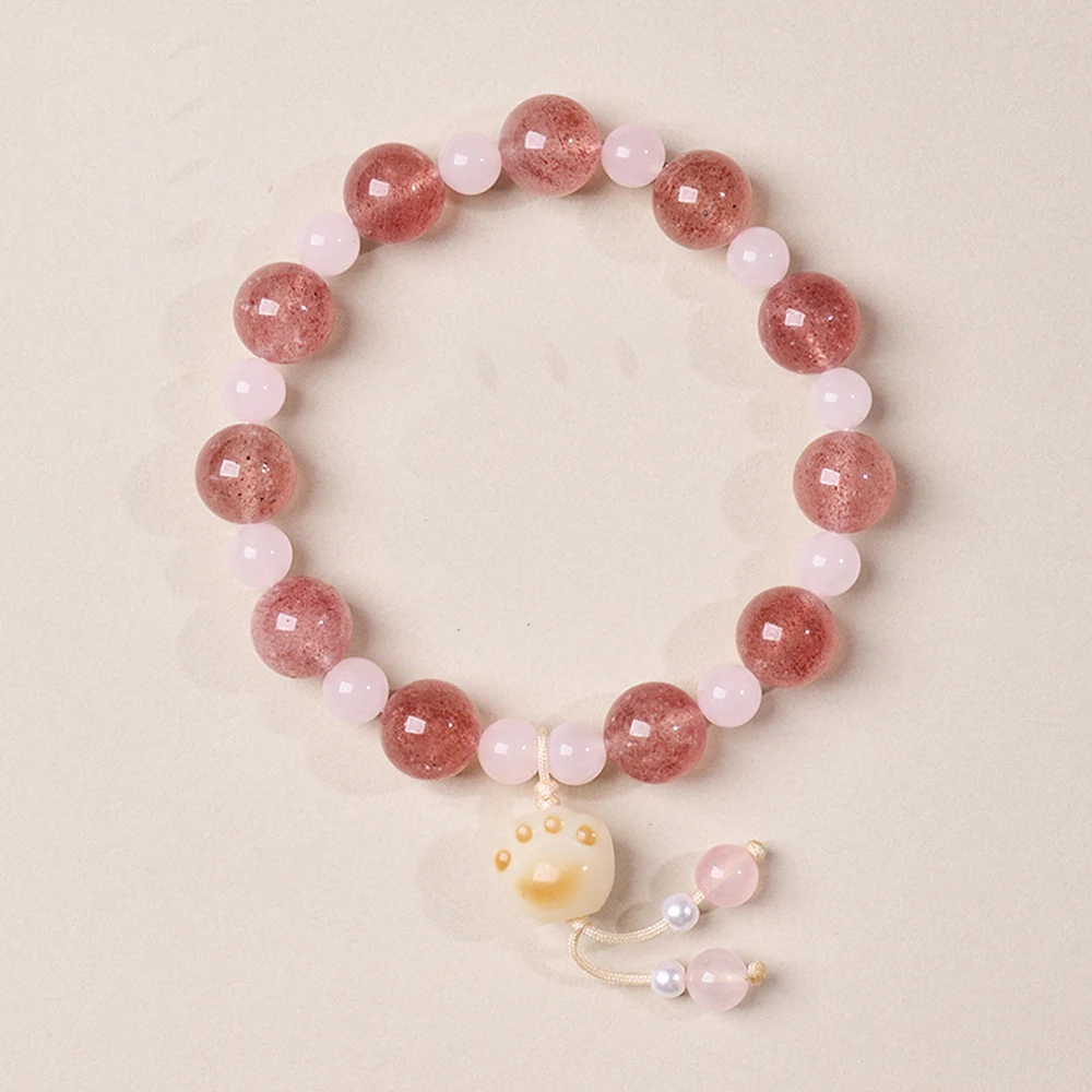 Natural 10mm Agate Crystal Beaded Bracelet for Women Cute Lion Lotus Cat Paw Charm Pendant Handmade Lucky Beads Hand Jewelry