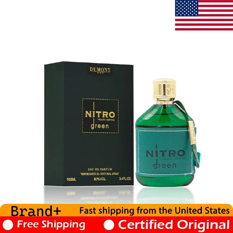 Dumont Nitro Green Eau de Parfum 3.4 Ounce Original Arab Perfumes for Men Lasting Aromatic Fougere Pheromones Cologne 100 ML