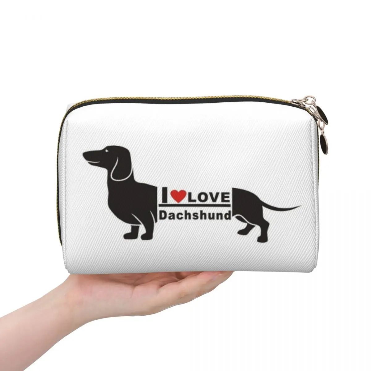 

Такса Собака Фото Портрет Popart I Love Женская косметичка Дорожный органайзер для макияжа Сумка для хранения туалетных принадлежностей Dopp Kit Box