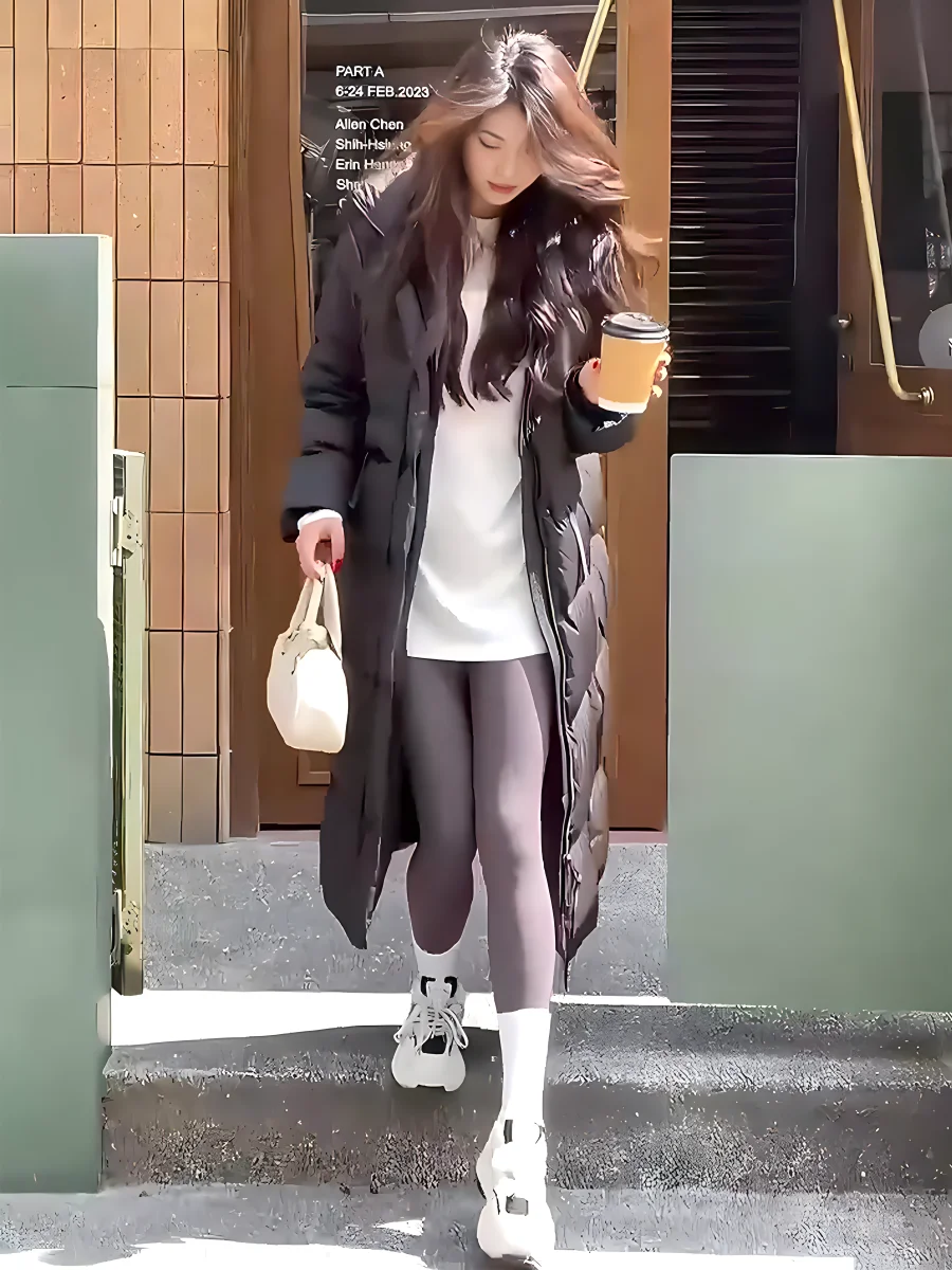 패셔너블 캐주얼 고급 화이트 다운 패딩 재킷 여성용 롱코트 후드 스탠드 칼라 겨울 신상품