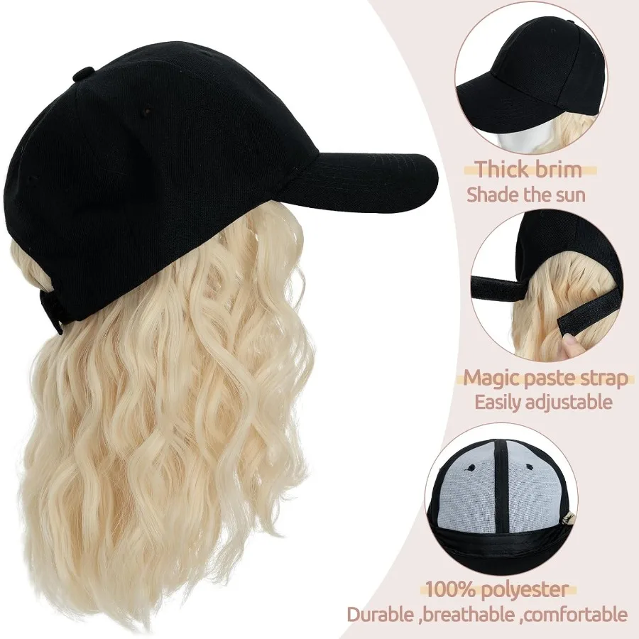 قابل للتعديل قصيرة مجعد متموج بوب تصفيفة الشعر قبعة بيسبول شعر مستعار مع وصلات شعر للنساء 8 الاصطناعية شقراء متموجة بوب قبعة شعر مستعار ث #2