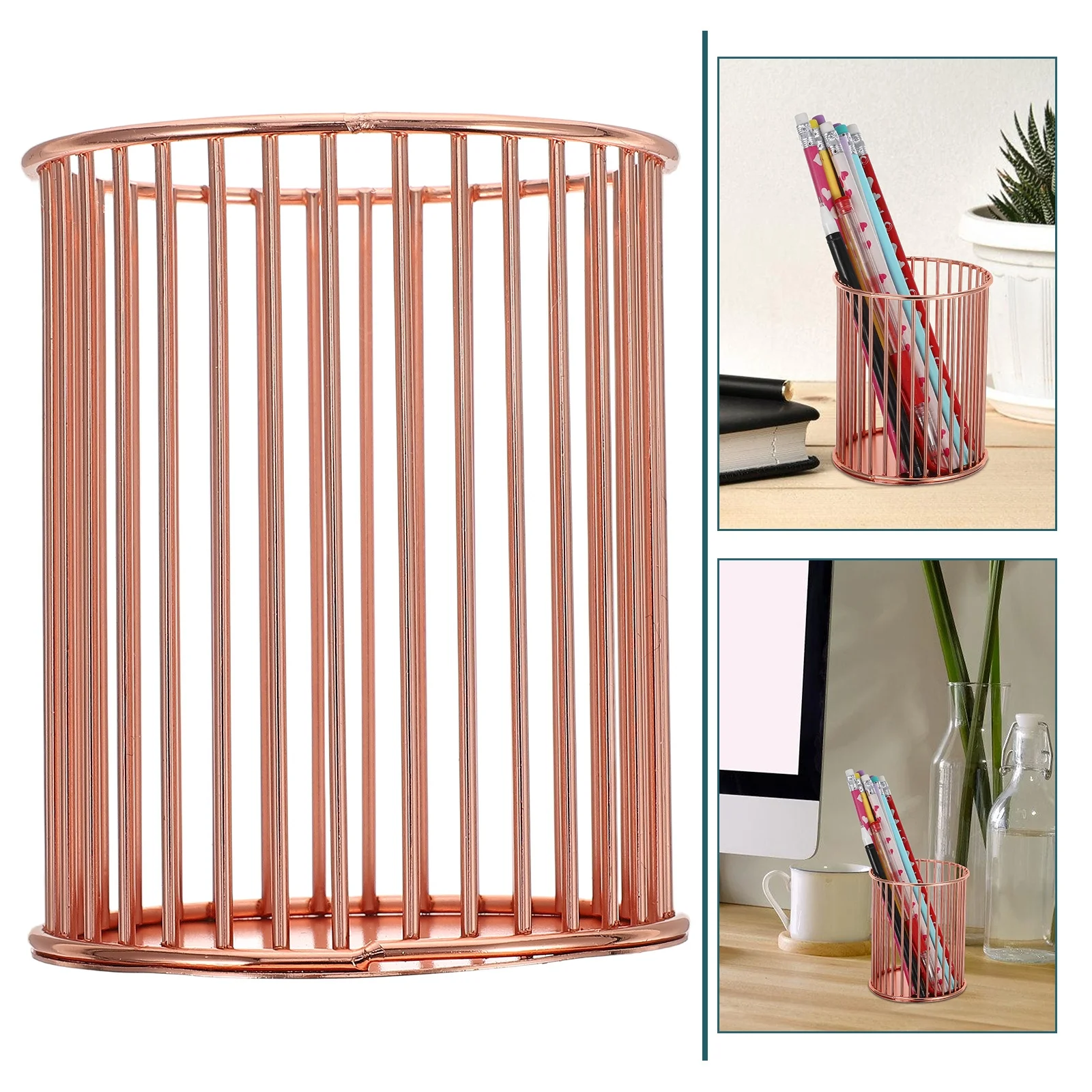 

2Pcs Metal Pen Holder Makeup Brush Pencil Storage Desktop Organizer Cup for Office Home Desk Accessories Makeup Brushes Holder