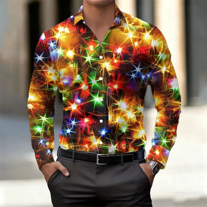 

Мужская рубашка, красочная рубашка с длинным рукавом с 3D принтом Starlight, европейский и американский стиль, трендовая вечеринка, персонализированная повседневная рубашка