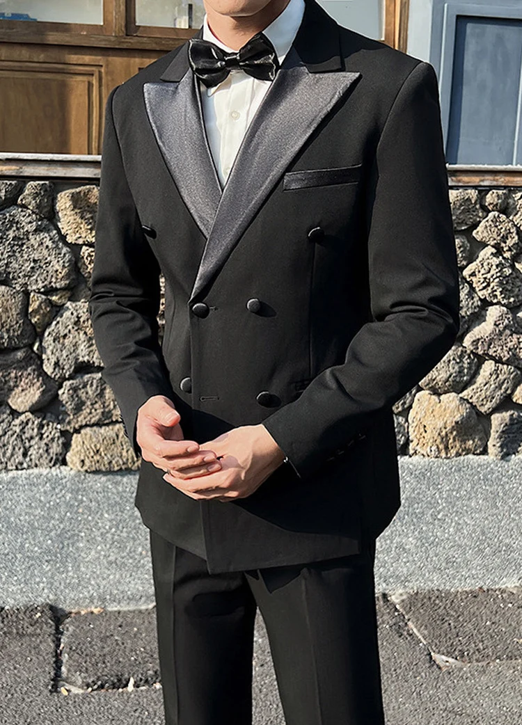 

Elegant Black Men's Double-breasted Suit Slim Fit Formal Business Office Set Wedding Party Fashion 3-piece Jacket Vest Pants