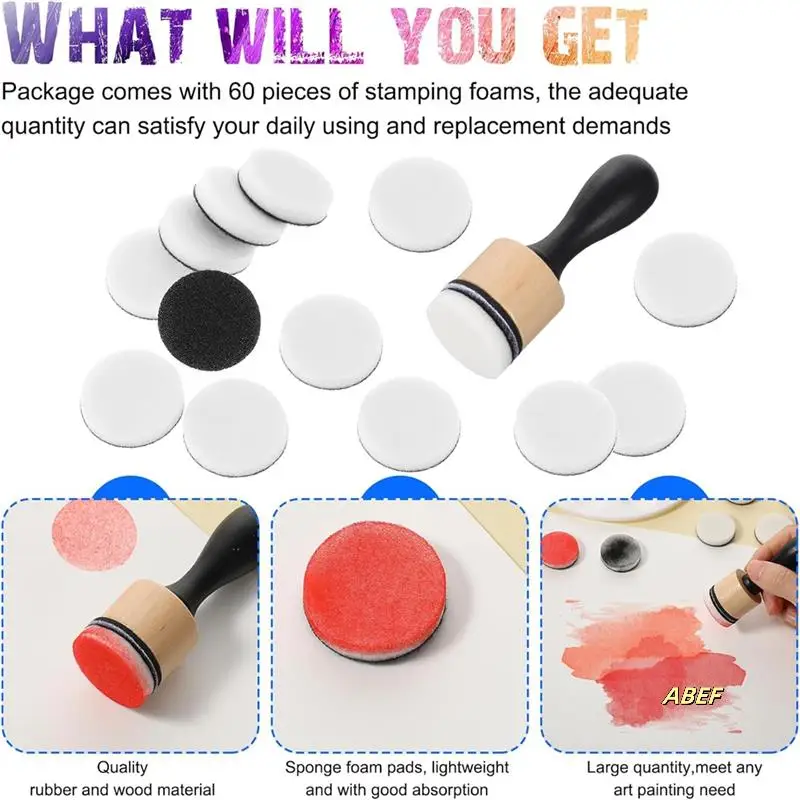 62 عبوة من أدوات مزج الحبر - قطعتان من أدوات توزيع الحبر الصغيرة و60 قطعة من وسادات الرغوة البديلة، أداة مزج خلط دهانات الحبر