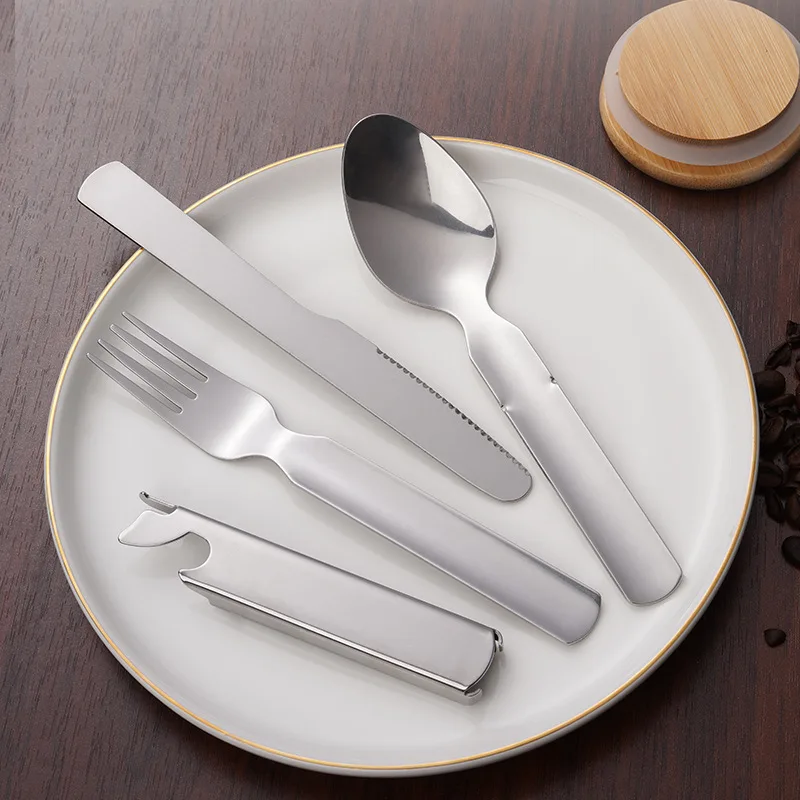 

LMM stainless steel portable tableware set, camping stainless steel disassembly and assembly knife and fork set