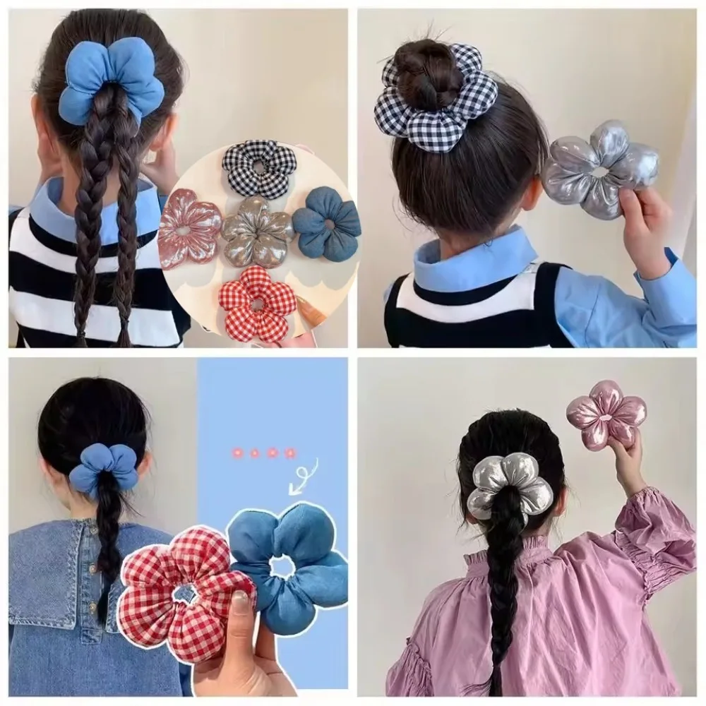 Elástico de Cabelo Coreano com Design de Flor Fofo para Mulheres e Meninas, Faixa de Cabelo Elástica de Borracha com Design Moderno, Acessório de Cabelo Infantil para Férias