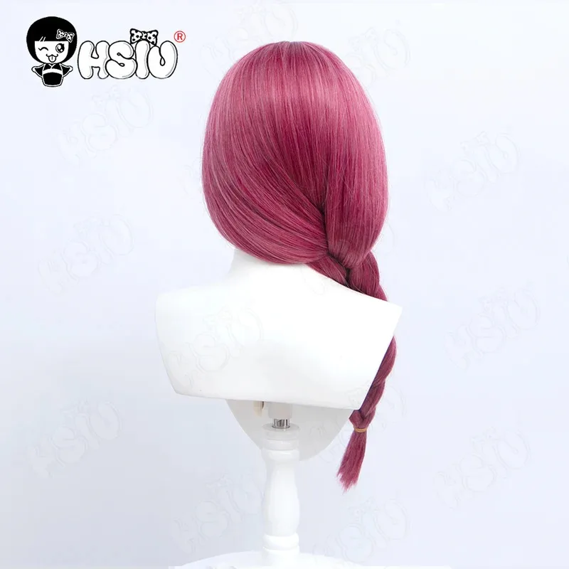 Hiroi Kikuri شعر مستعار تأثيري أنيمي Bocchi الصخرة تأثيري HSIU 65 سنتيمتر أحمر داكن من جانب واحد ذيل حصان طويل الشعر الألياف شعر مستعار + غطاء شعر مستعار