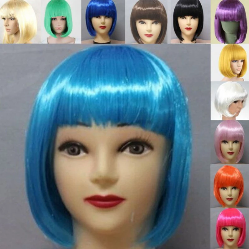 Parrucche sintetiche multicolori per ragazze taglio corto dritto con frangia parrucca donna donna festa quotidiana Cosplay capelli resistenti al